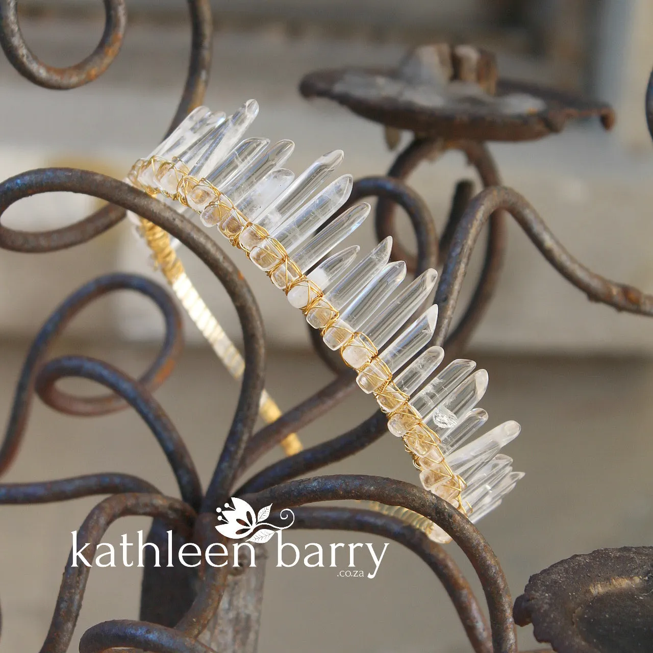 Crystal quartz bridal crown with rose gold, gold or silver wirework - Limited stock available