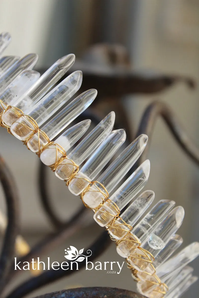 Crystal quartz bridal crown with rose gold, gold or silver wirework - Limited stock available