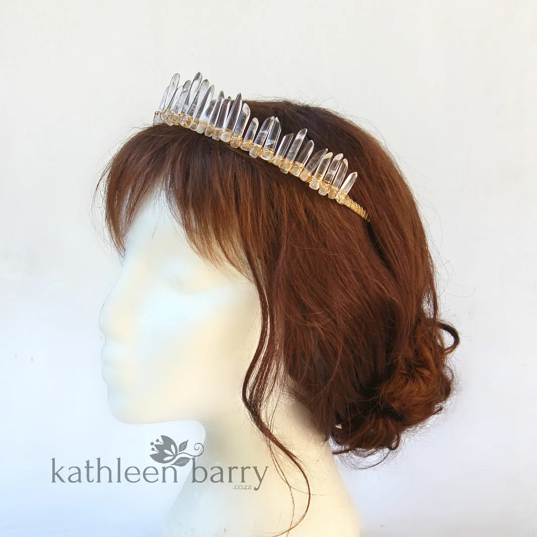 Crystal quartz bridal crown with rose gold, gold or silver wirework - Limited stock available