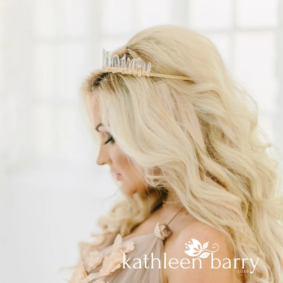 Crystal quartz bridal crown with rose gold, gold or silver wirework - Limited stock available