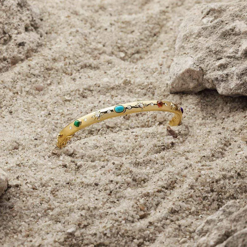 Dainty Multicolor Stone Bangle - Yellow Silver