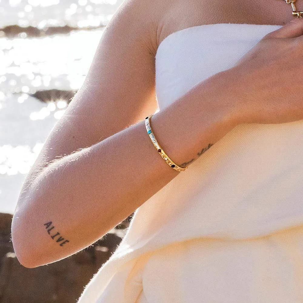 Dainty Multicolor Stone Bangle - Yellow Silver