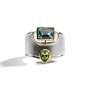 Deko Blue Topaz and Peridot Ring