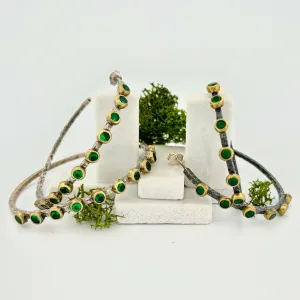 Designer Emerald Mixed Metal Silver Hoops