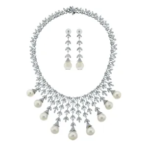 Diamond & Pearl Vines Suite (191.35 ct Pearls & Diamonds) in White Gold