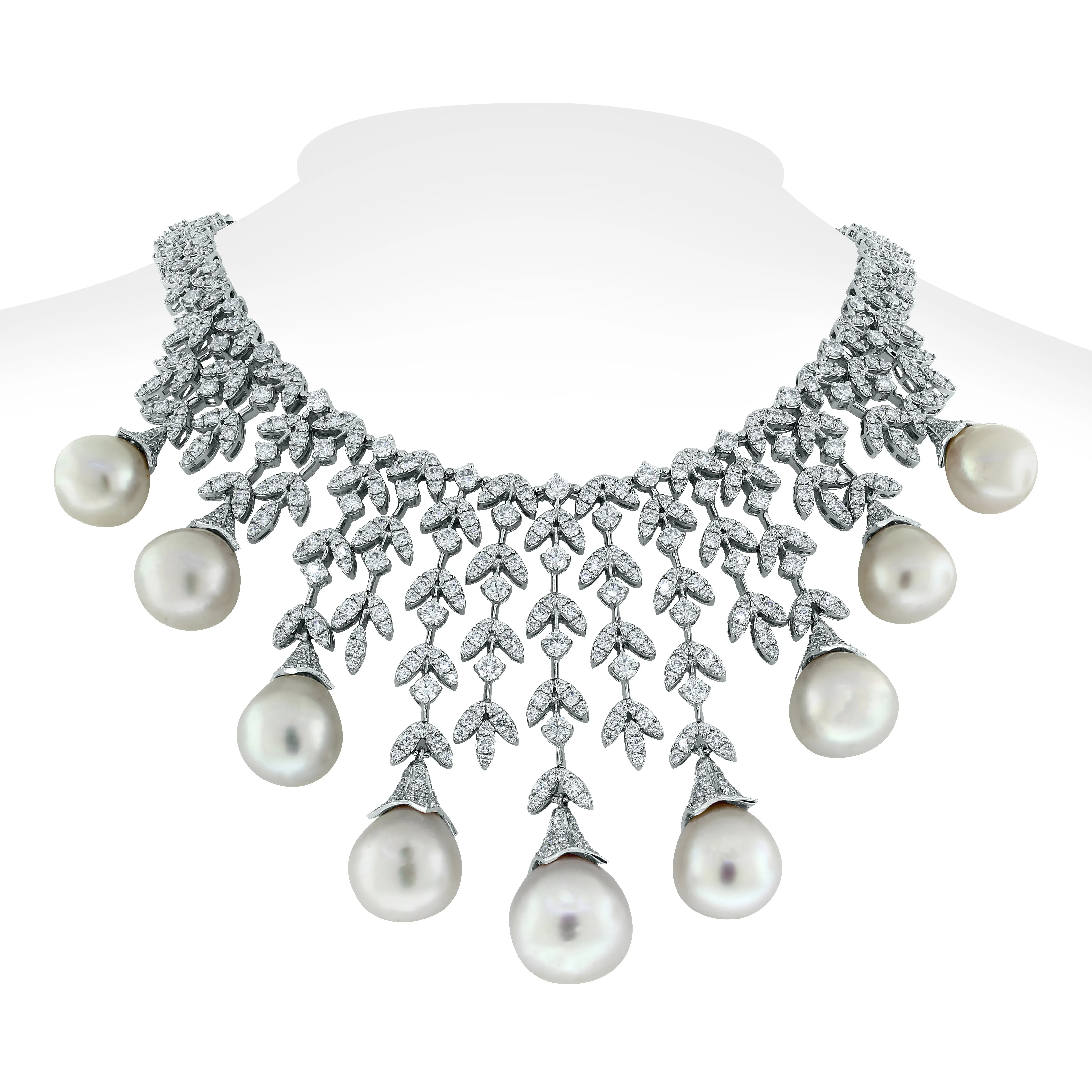 Diamond & Pearl Vines Suite (191.35 ct Pearls & Diamonds) in White Gold
