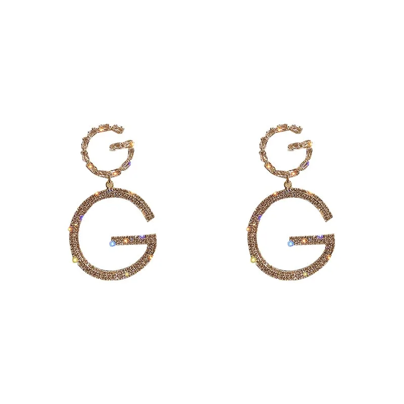 Double Letter G Dangling Crystal Earrings