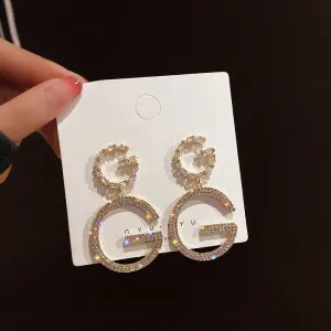 Double Letter G Dangling Crystal Earrings