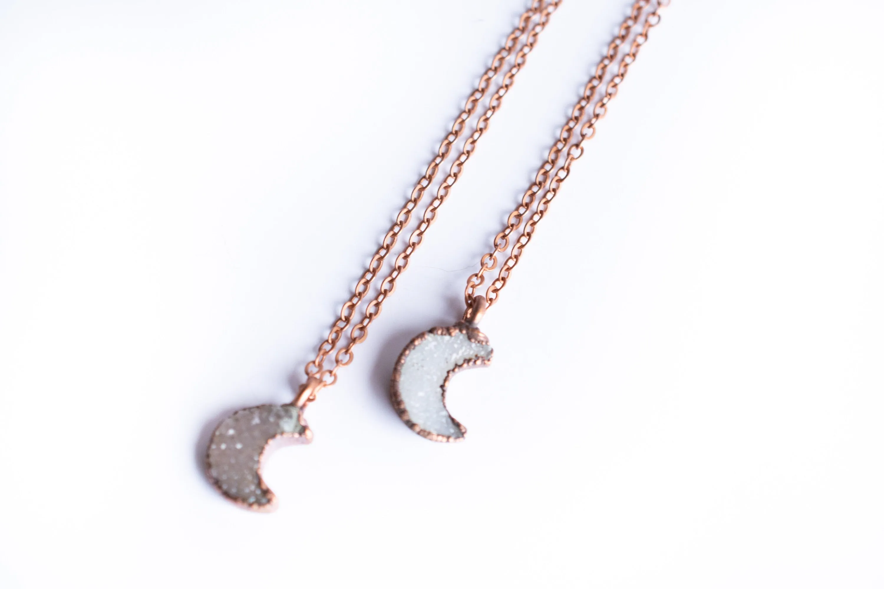 Druzy crystal moon necklace | Electroformed druzy necklace