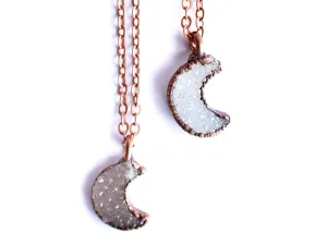 Druzy crystal moon necklace | Electroformed druzy necklace