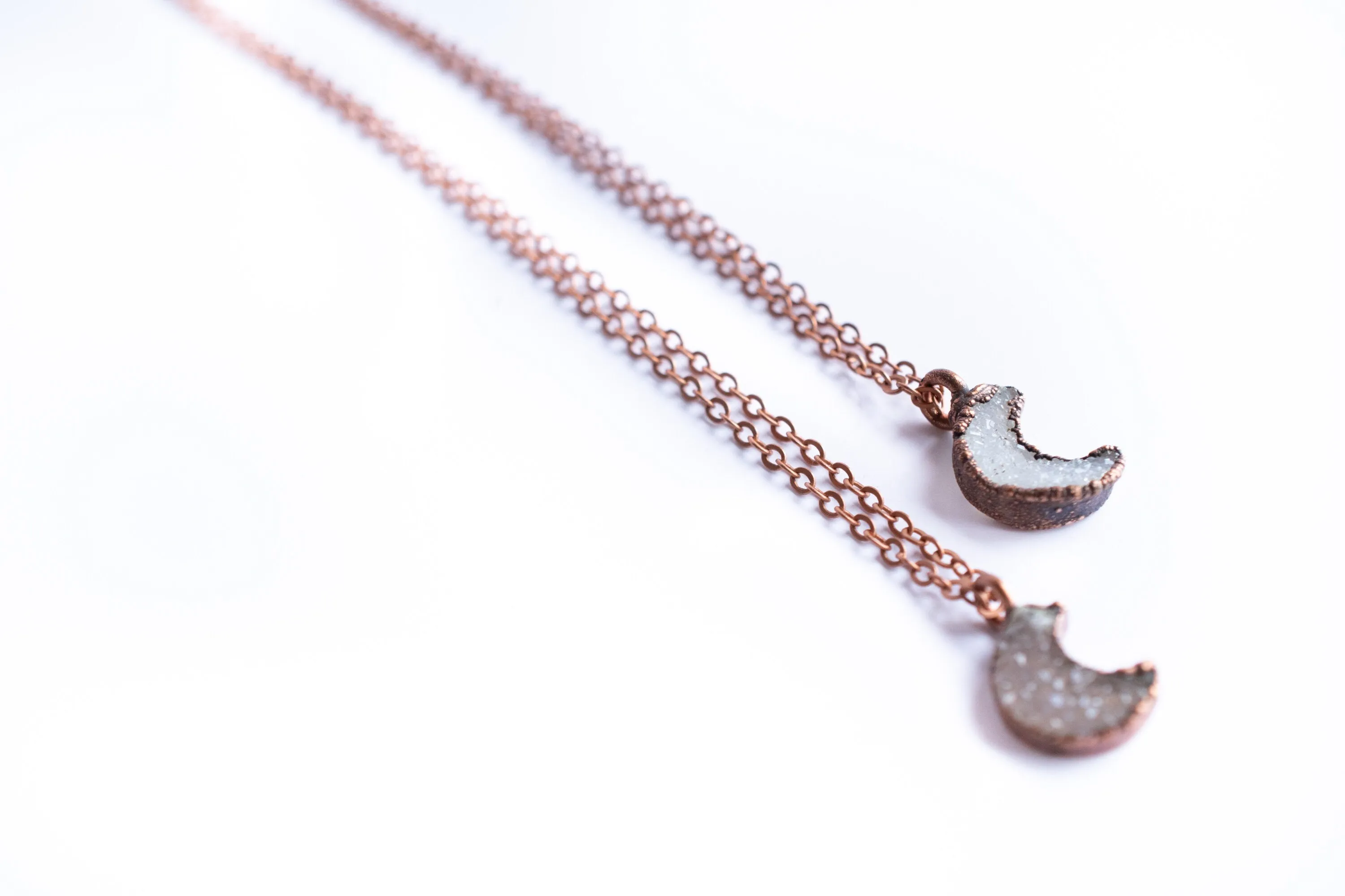 Druzy crystal moon necklace | Electroformed druzy necklace