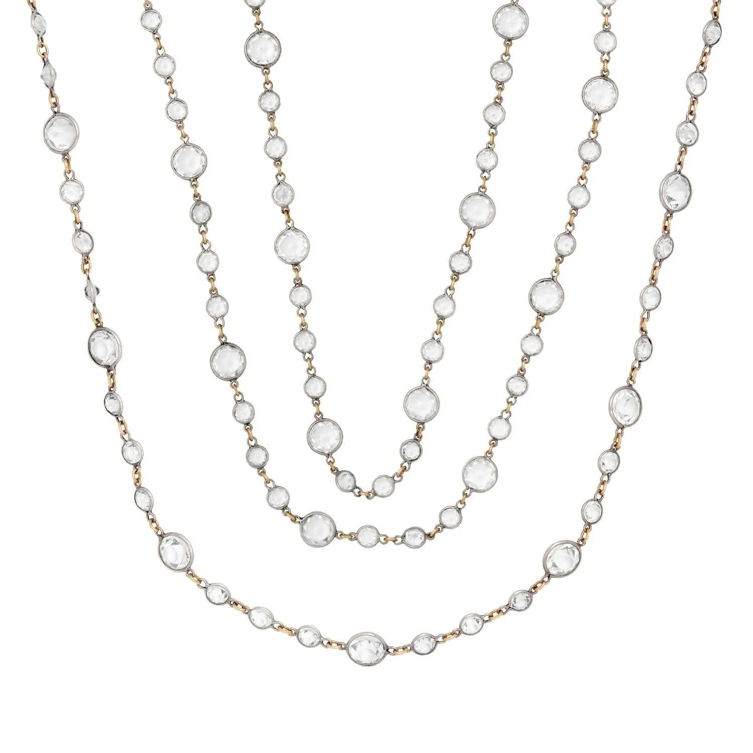 Early Art Deco 15k/Sterling Silver Rock Quartz Crystal Chain Necklace