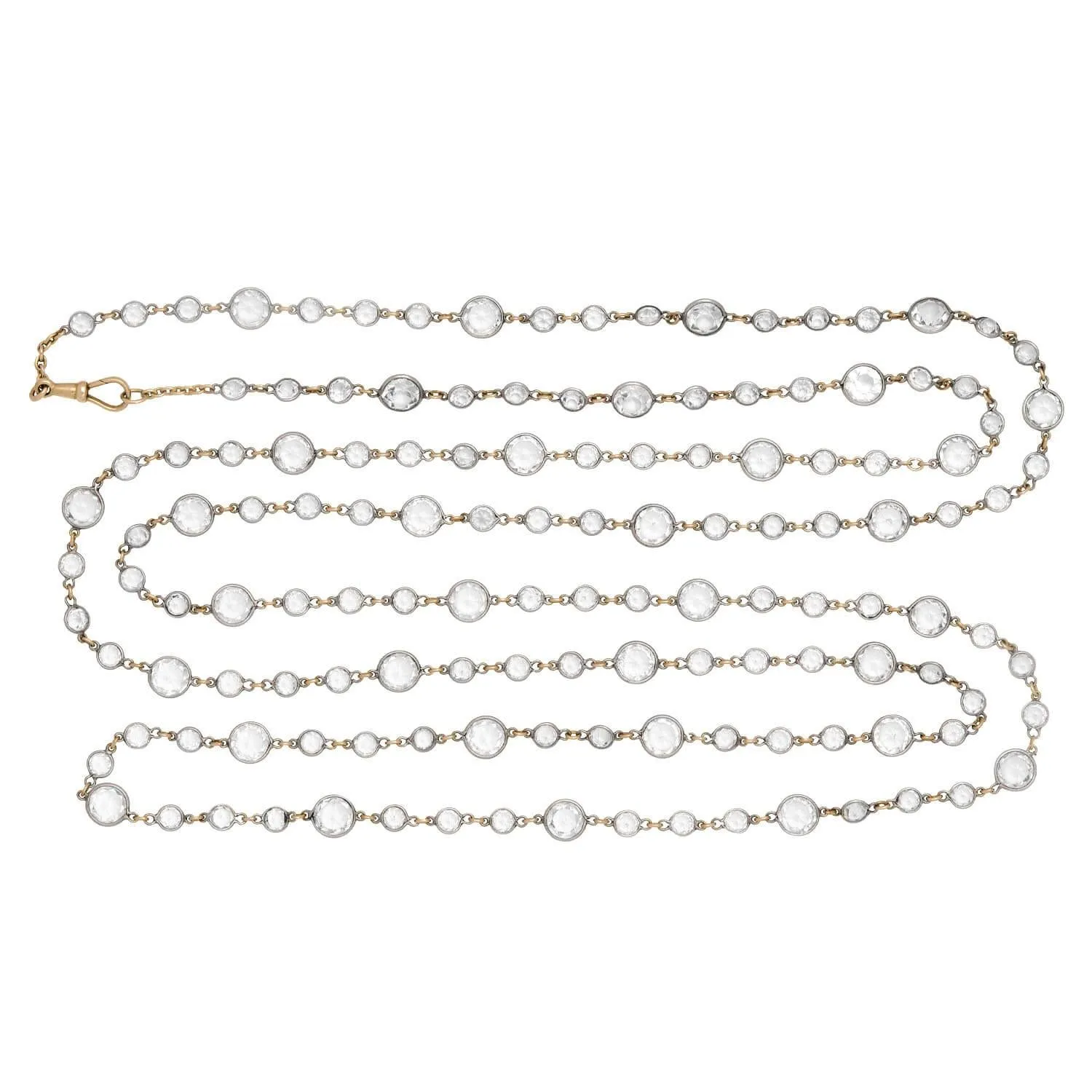 Early Art Deco 15k/Sterling Silver Rock Quartz Crystal Chain Necklace