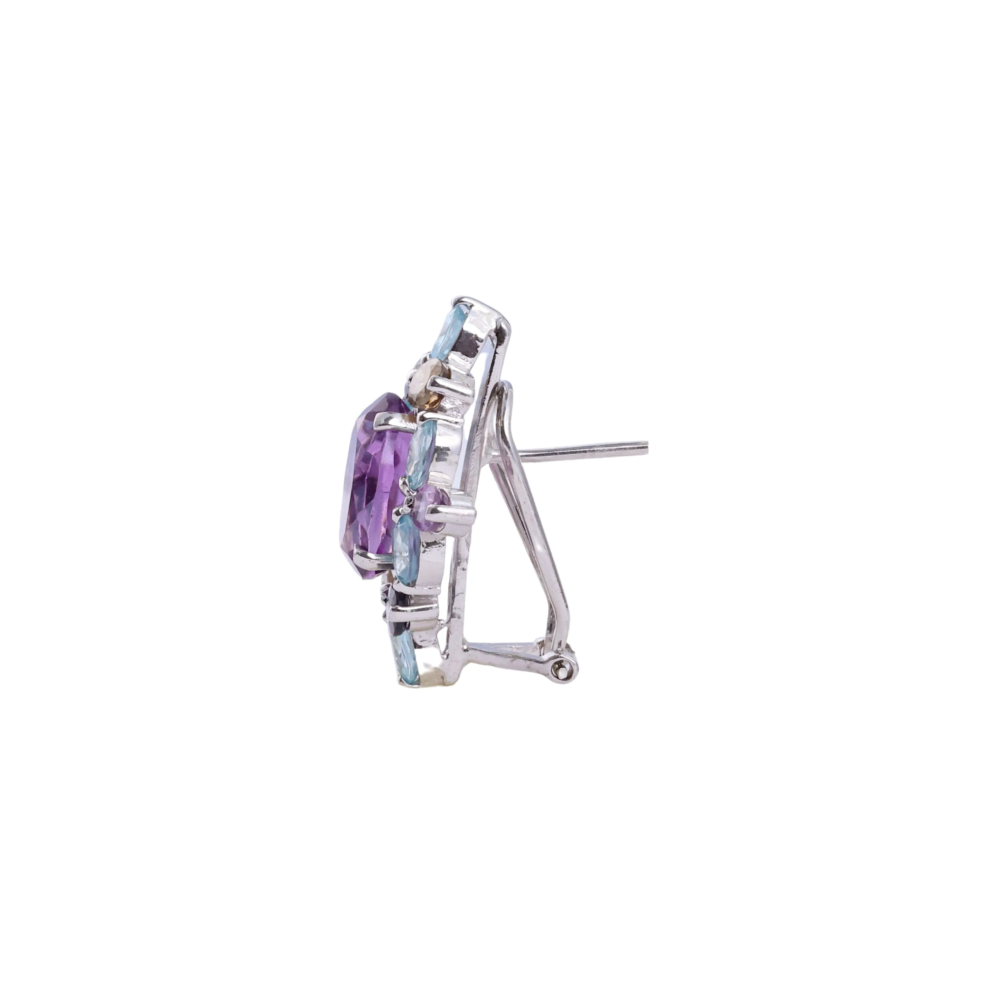 Earrings - Amethyst and Multi Gem Flower