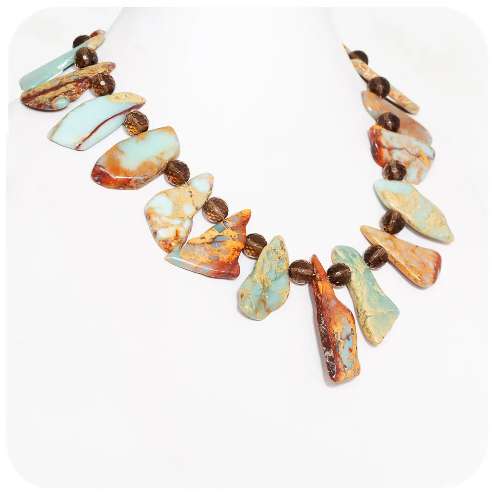 Earth Toned Jasper Slabs and Smoky Quartz Necklace