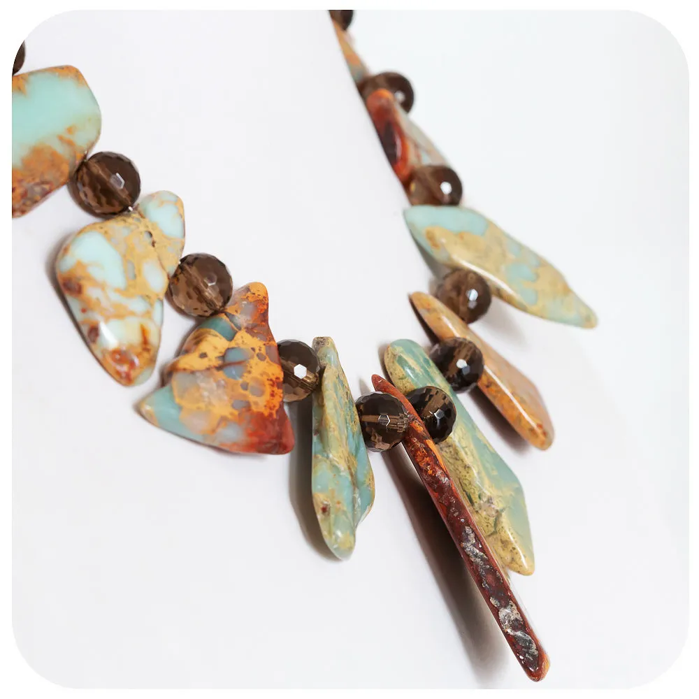 Earth Toned Jasper Slabs and Smoky Quartz Necklace