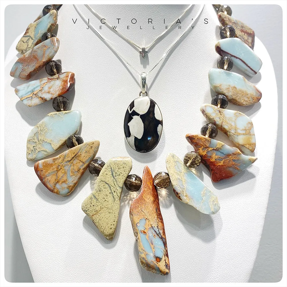 Earth Toned Jasper Slabs and Smoky Quartz Necklace