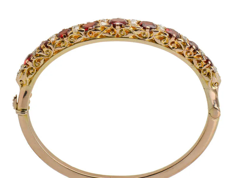 Edwardian Garnet & Rose Cut Diamond Bangle