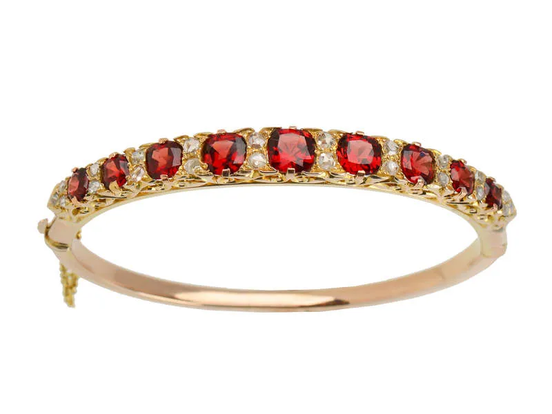 Edwardian Garnet & Rose Cut Diamond Bangle
