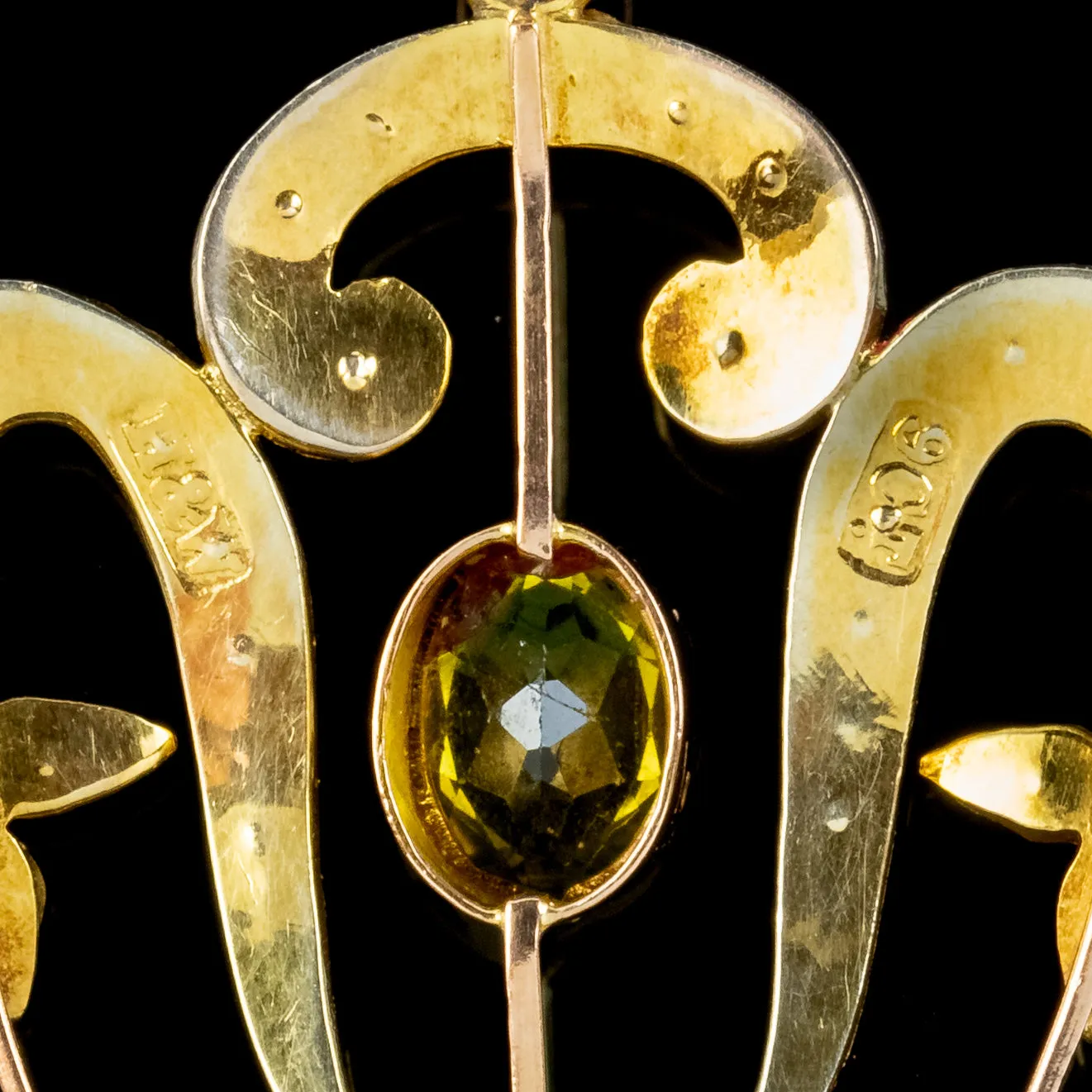 Edwardian Suffragette Pendant Peridot Amethyst Pearl 9ct Gold Circa 1910