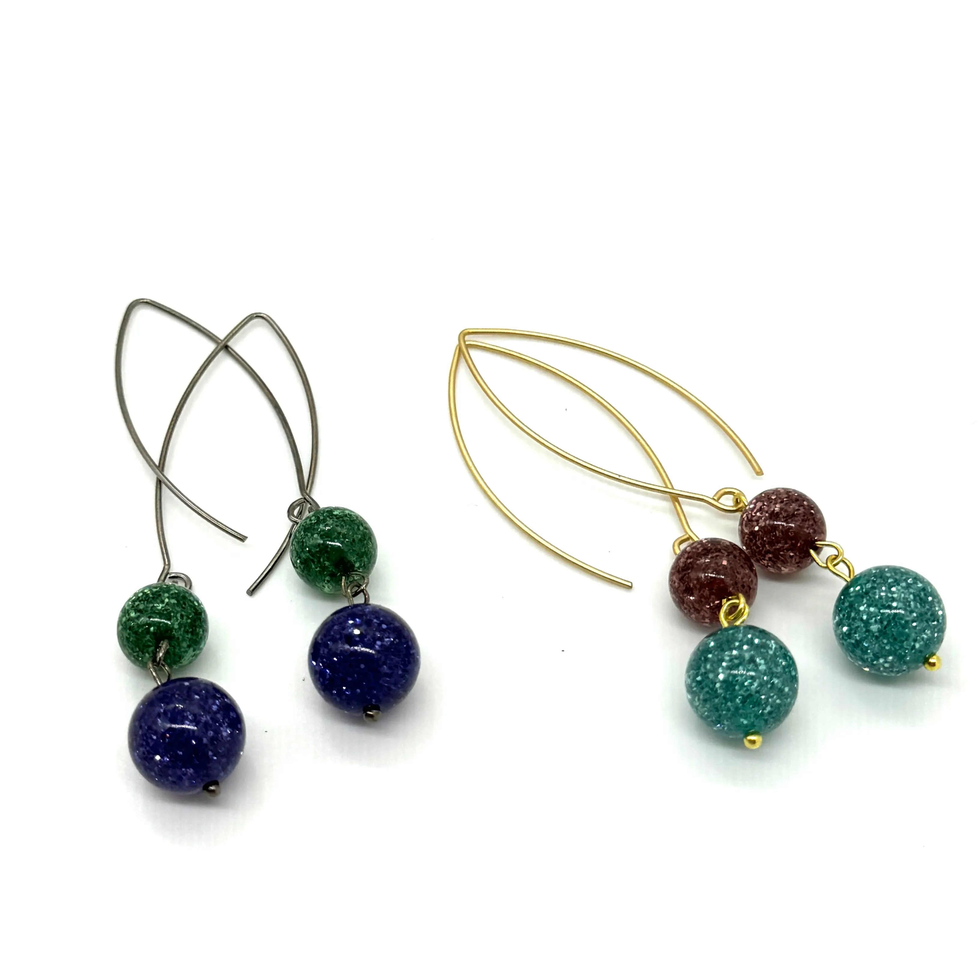 Emerald & Purple Glitter RainChain Earrings