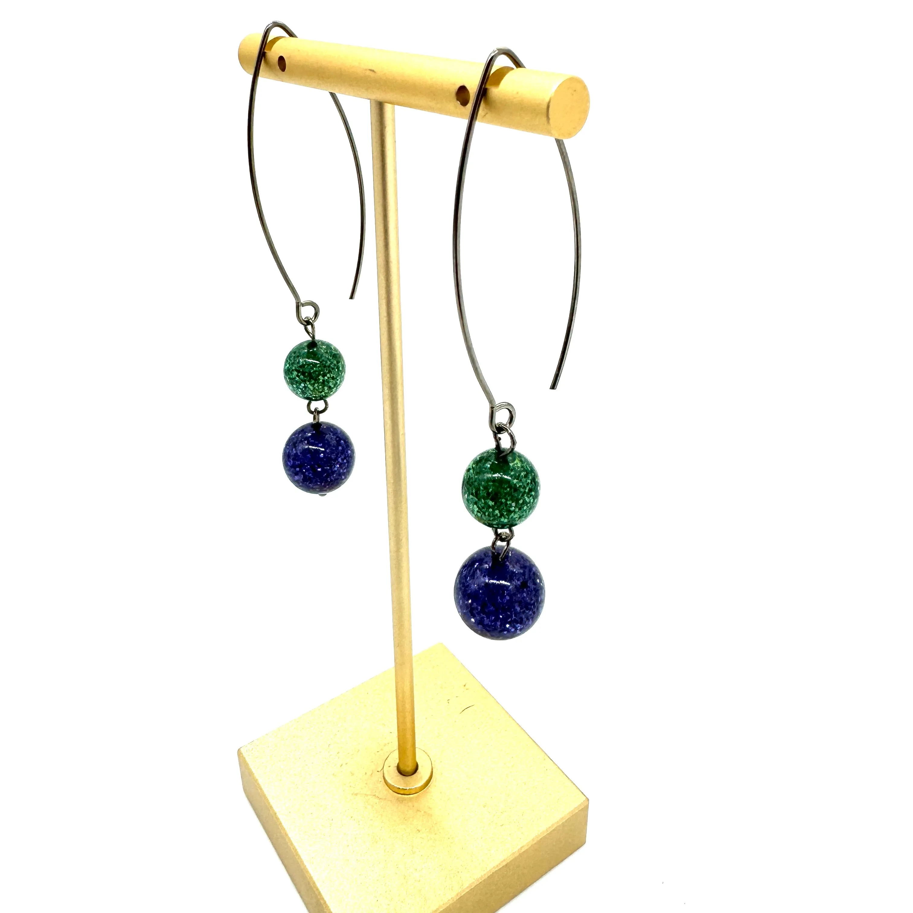 Emerald & Purple Glitter RainChain Earrings