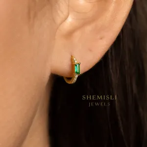 Emerald Baguette CZ Hoops, Clear Stone, Unisex, Gold, Silver SHEMISLI - SH324