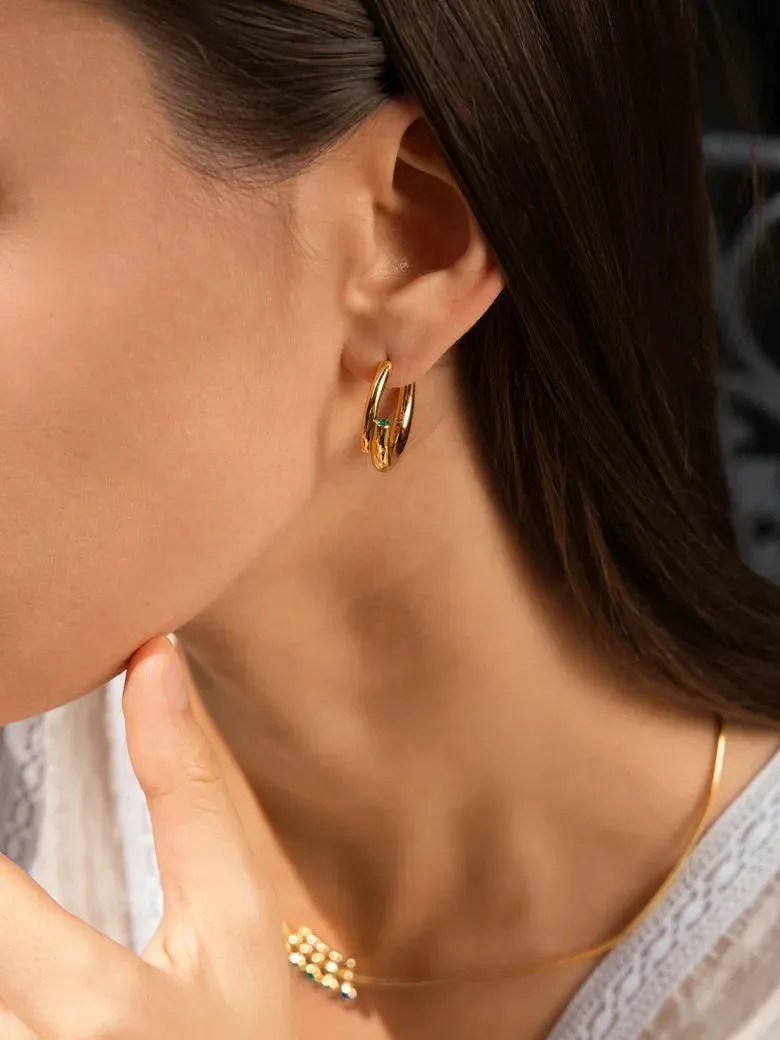 Emerald Tube Hoop Earrings