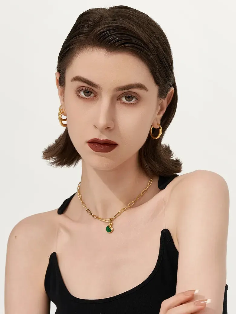 Emerald Tube Hoop Earrings