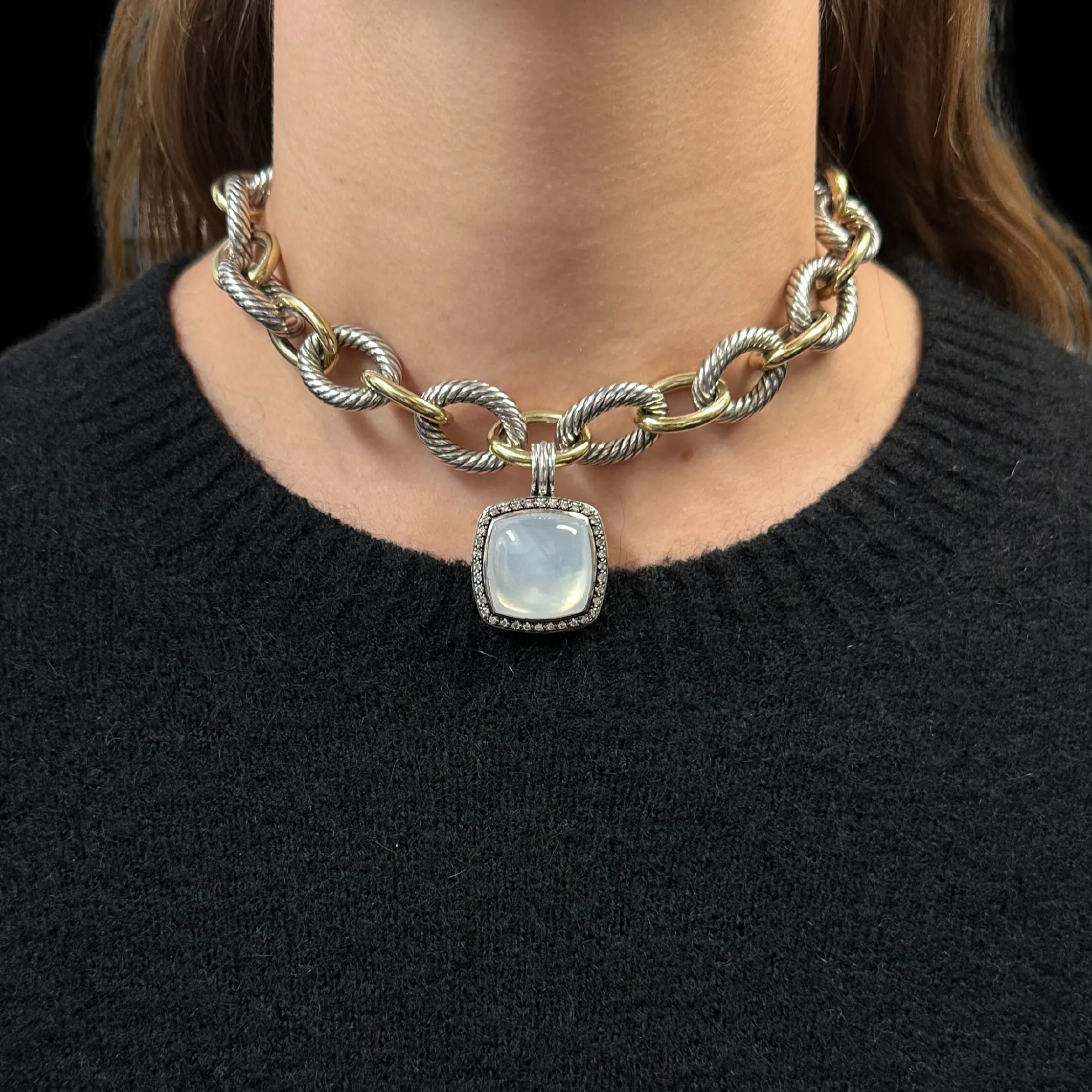 Estate David Yurman Moonstone, Mother of Pearl, and Diamond Sterling Pendant