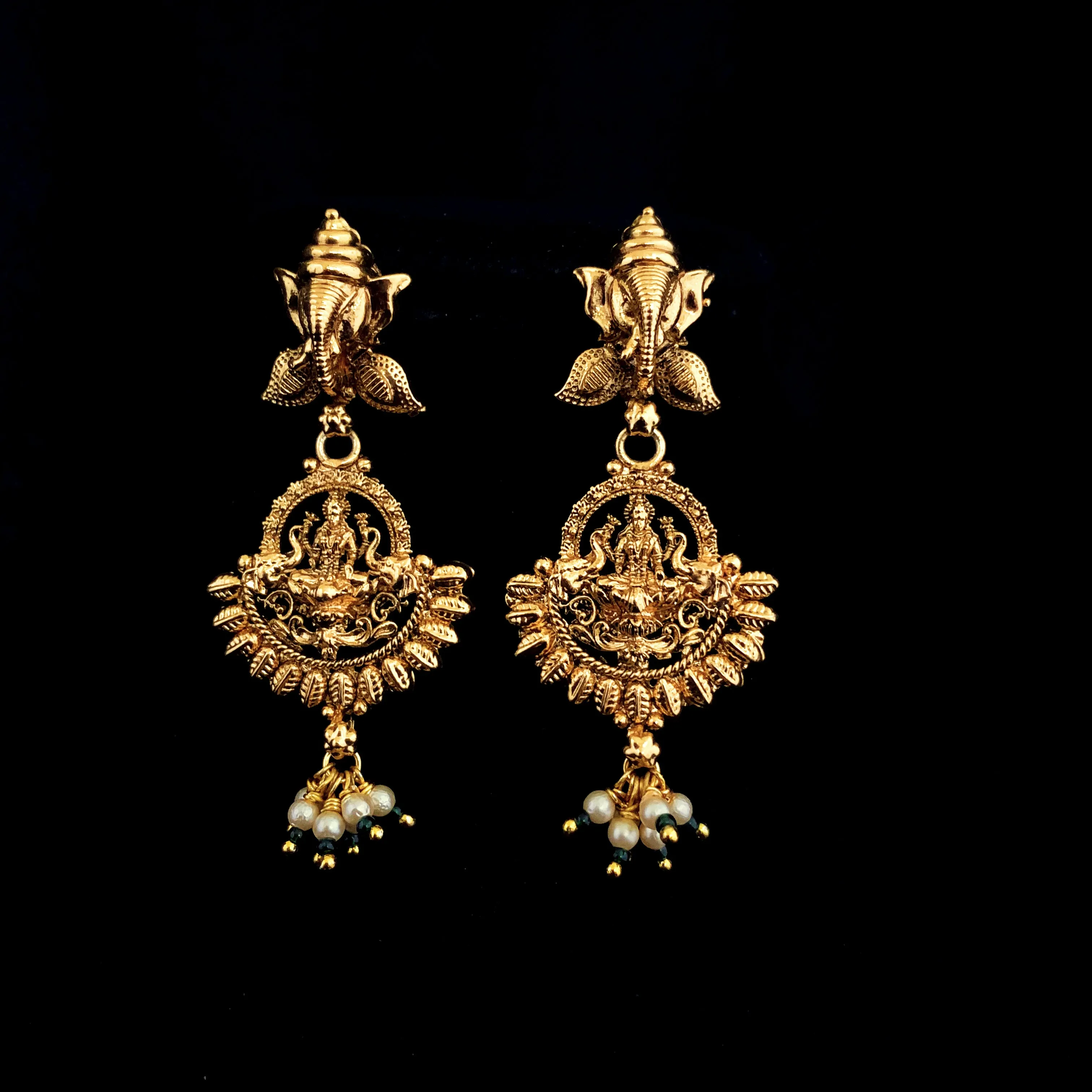 Exquisite Antique Lakshmi Ganesha Necklace Set, Temple Jewelry