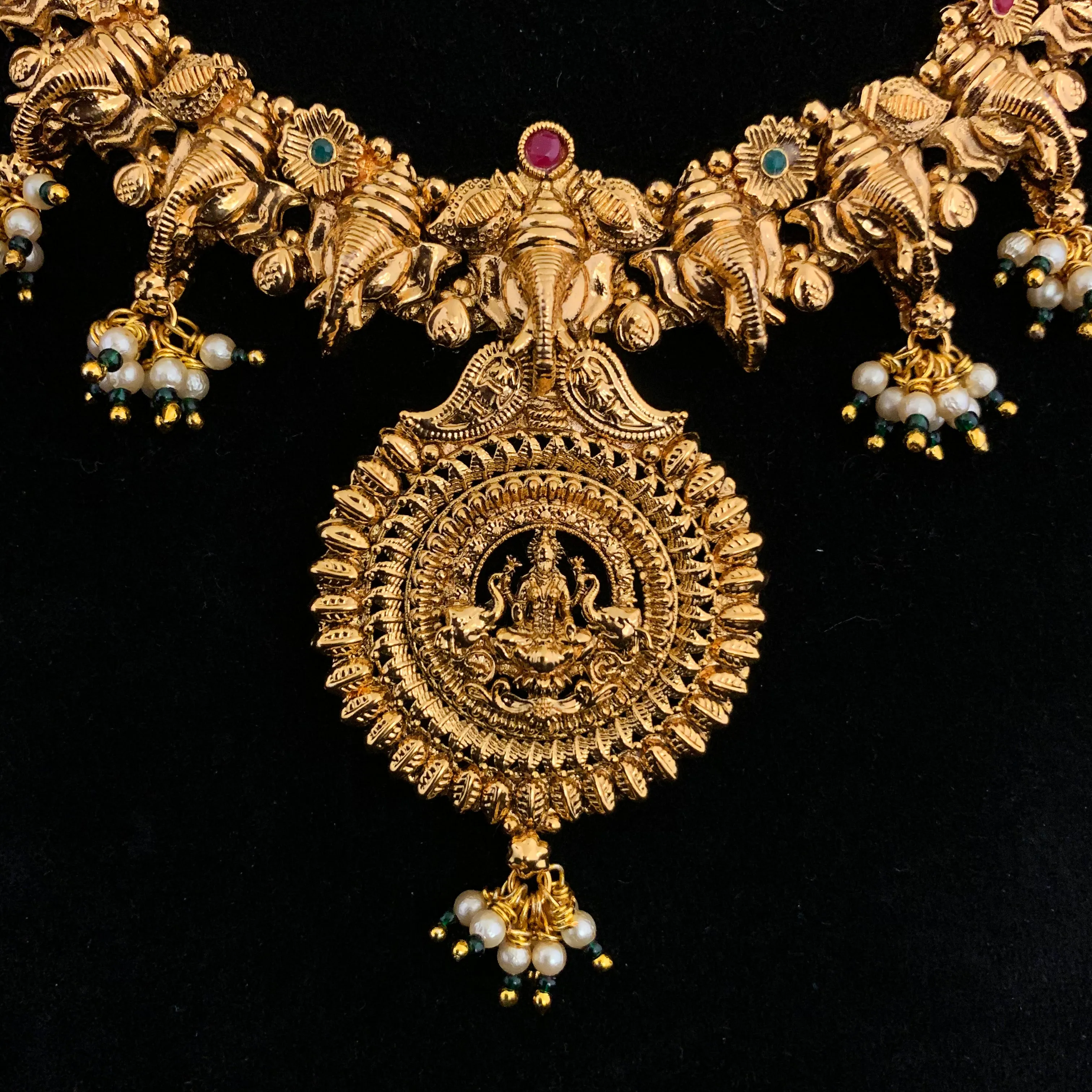 Exquisite Antique Lakshmi Ganesha Necklace Set, Temple Jewelry