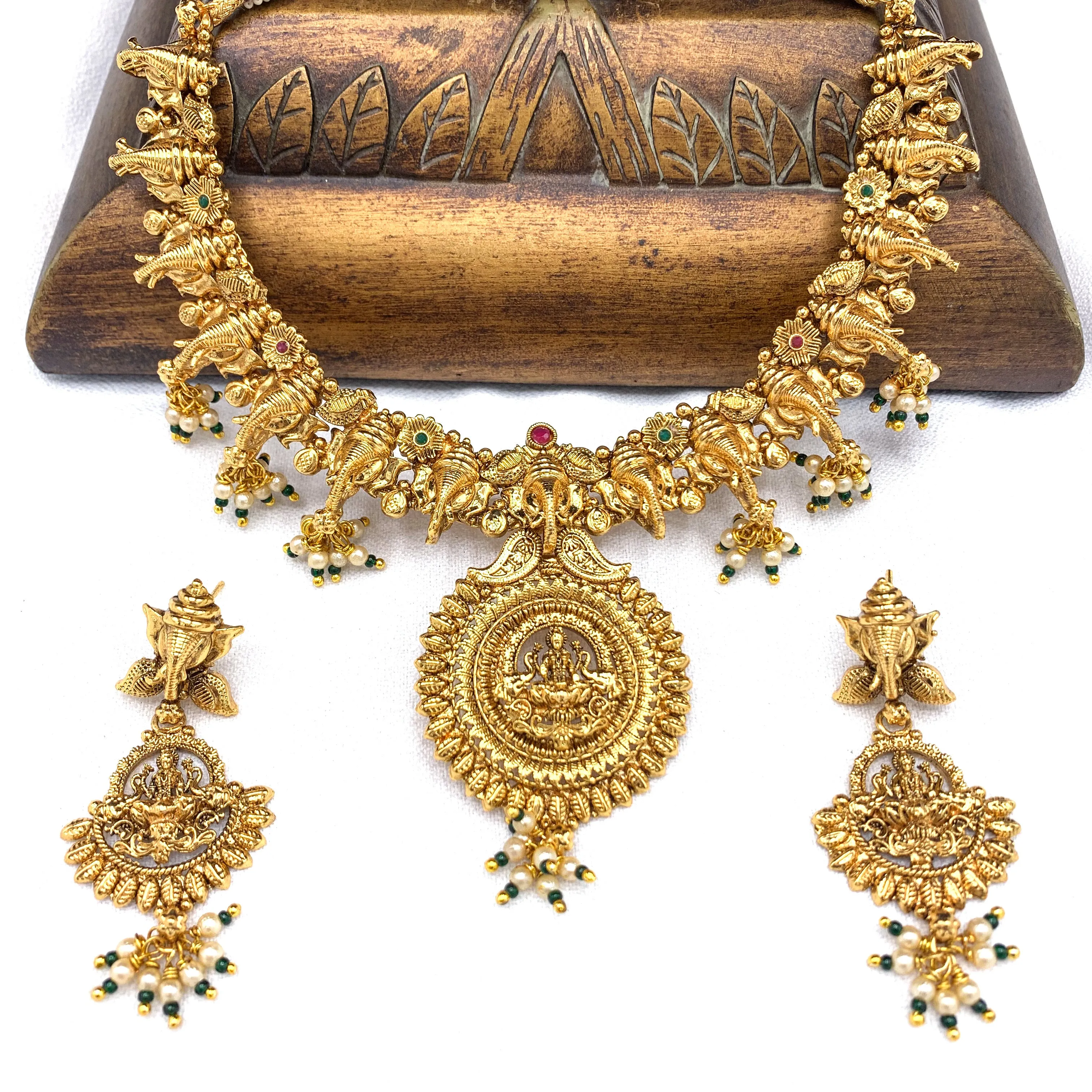 Exquisite Antique Lakshmi Ganesha Necklace Set, Temple Jewelry