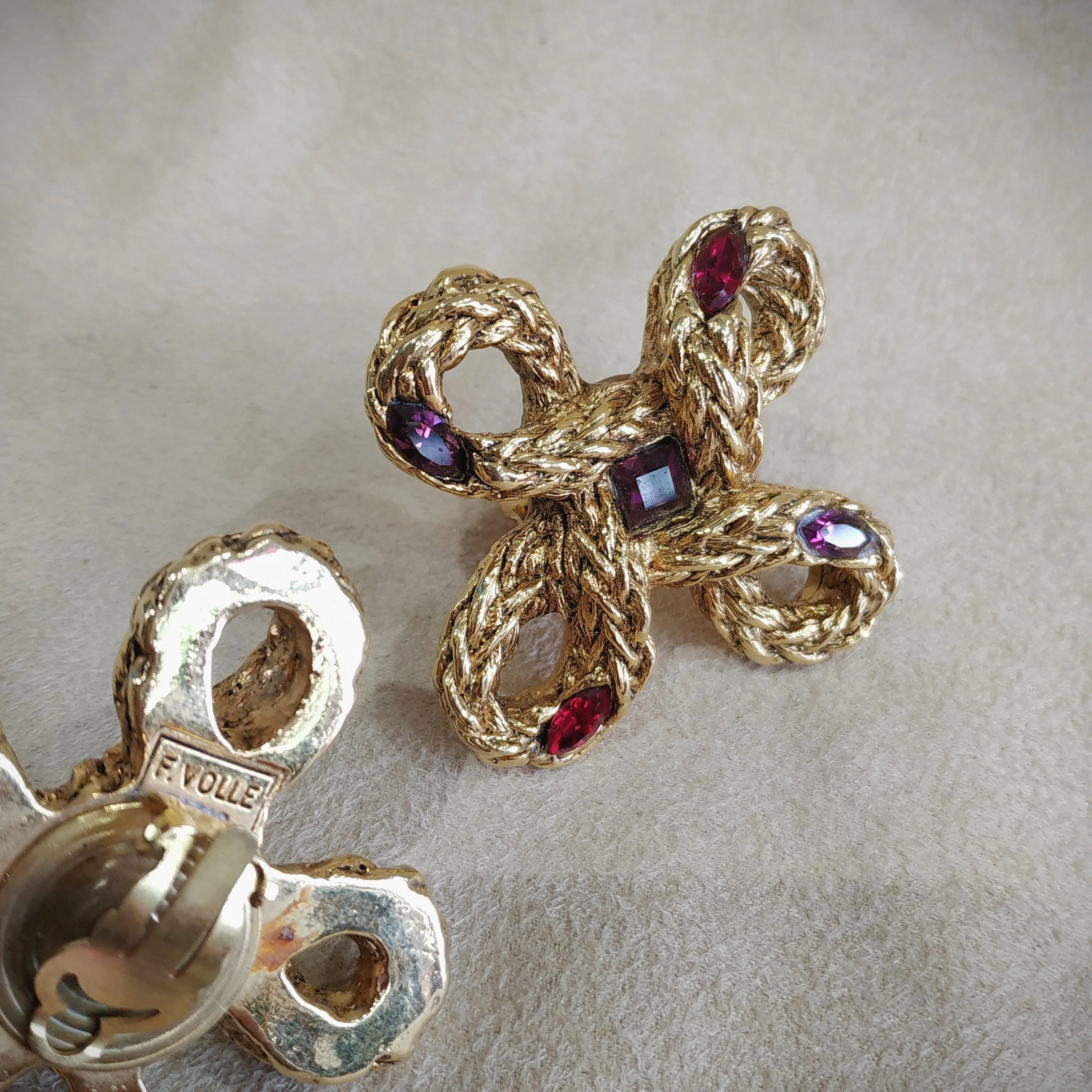 F Volle Paris Statement Vintage Large Rope twist Clip on Earrings
