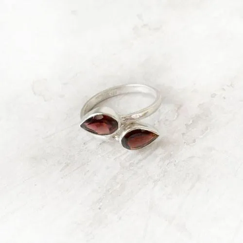 Facetted Garnet Adjustable Silver Ring