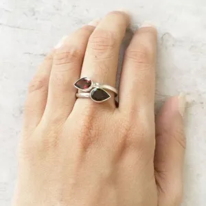 Facetted Garnet Adjustable Silver Ring