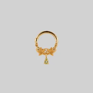 FERONIA. Peridot Droplet Septum - Gold