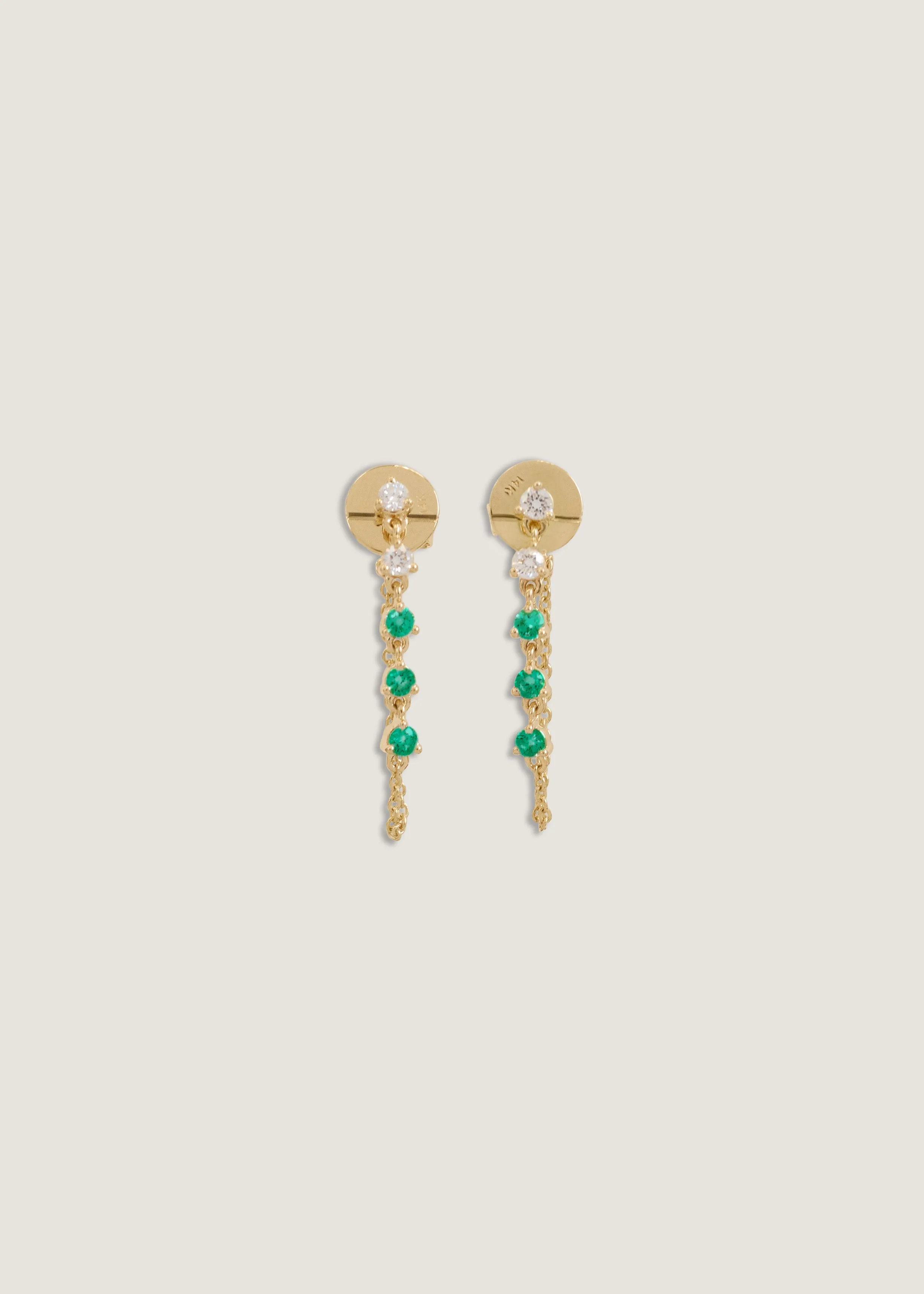 Five Stone Chain Earrings Emerald