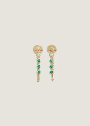 Five Stone Chain Earrings Emerald