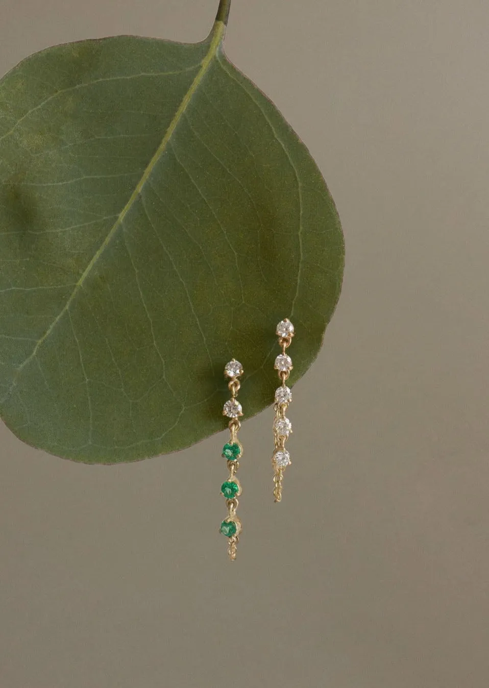 Five Stone Chain Earrings Emerald