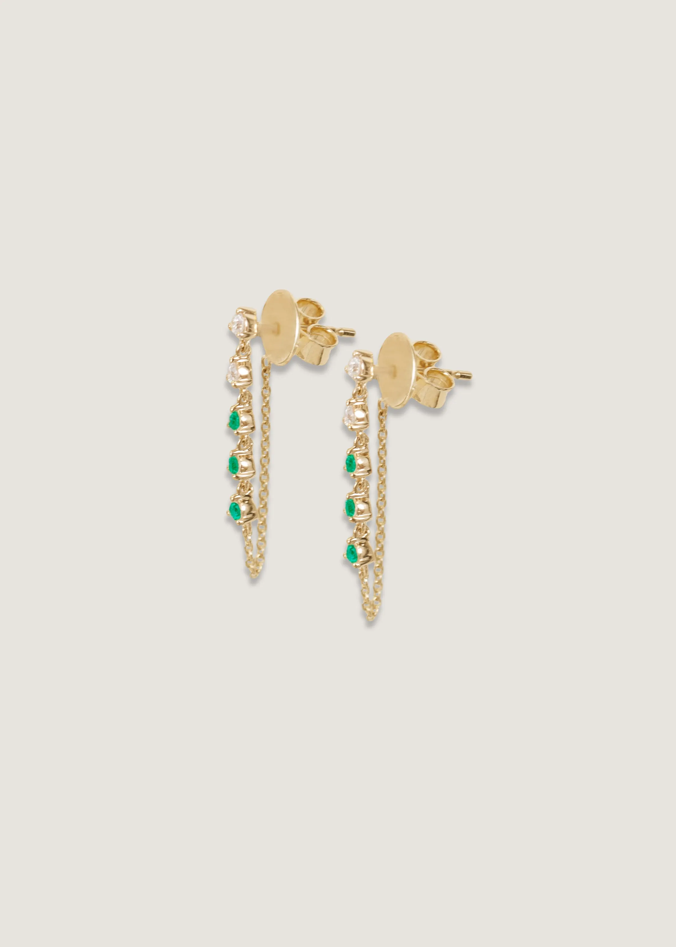Five Stone Chain Earrings Emerald