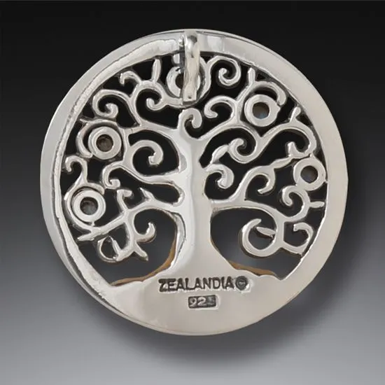 FOSSILIZED WALRUS TUSK, SILVER, RAINBOW MOONSTONE PENDANT - TREE OF LIFE