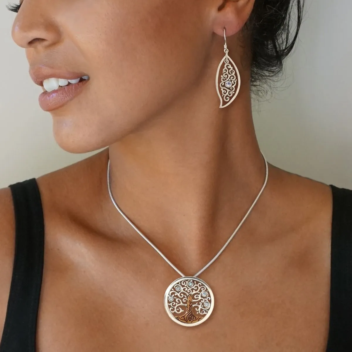 FOSSILIZED WALRUS TUSK, SILVER, RAINBOW MOONSTONE PENDANT - TREE OF LIFE