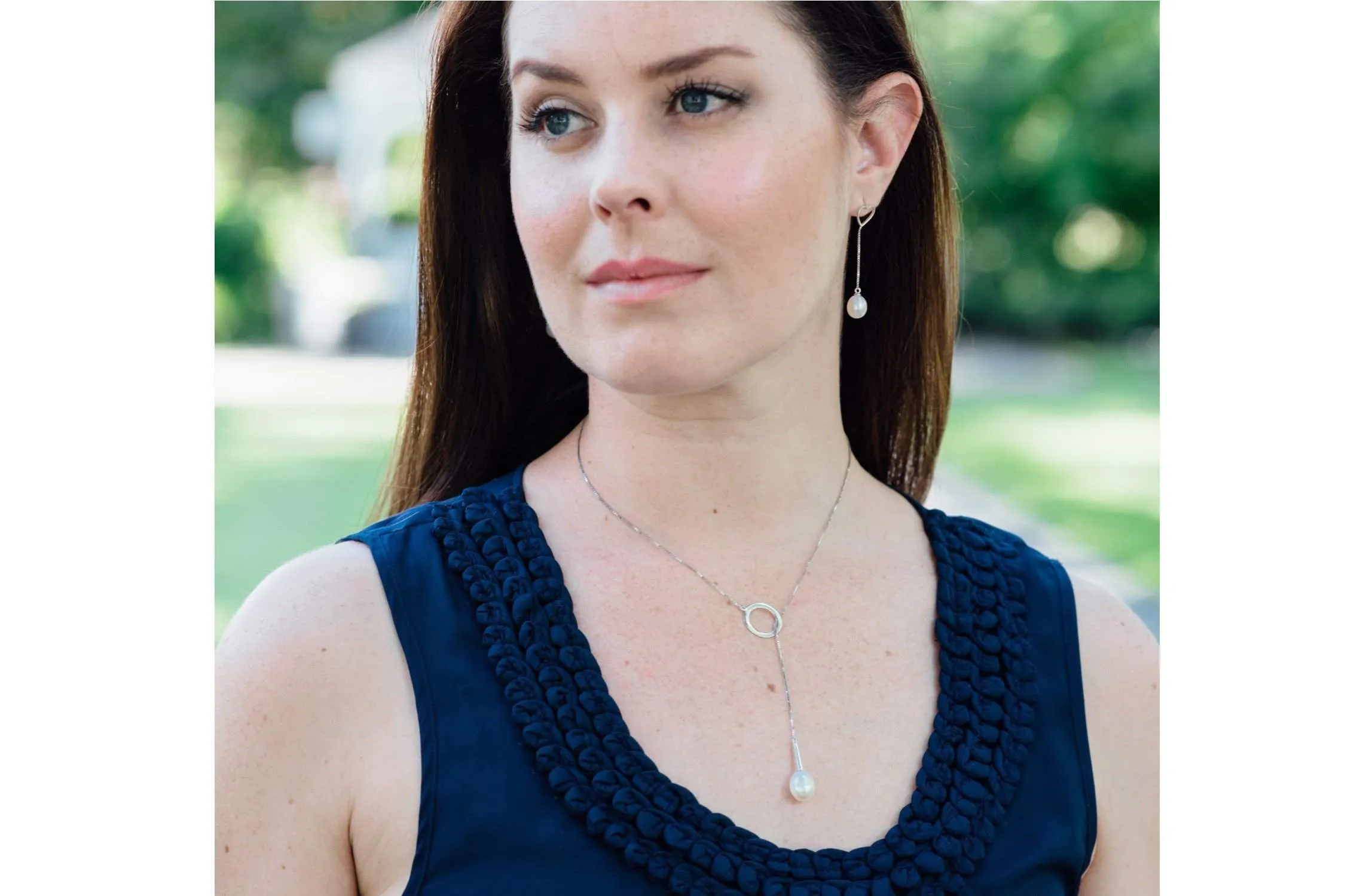 Freshwater Pearl and Sterling Silver (925) Lariat Chain Necklace 10x13mm