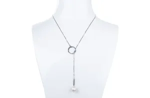 Freshwater Pearl and Sterling Silver (925) Lariat Chain Necklace 10x13mm