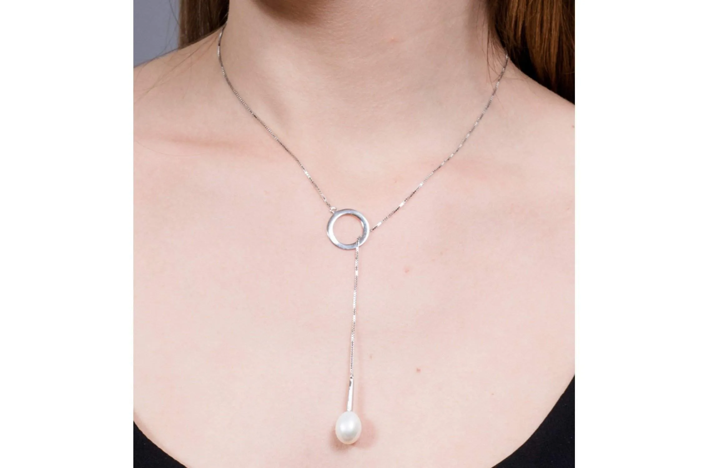 Freshwater Pearl and Sterling Silver (925) Lariat Chain Necklace 10x13mm