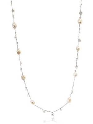 Freshwater Pearl Rhodium Chain Necklace