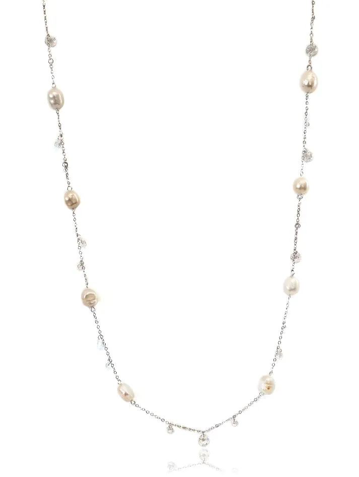 Freshwater Pearl Rhodium Chain Necklace