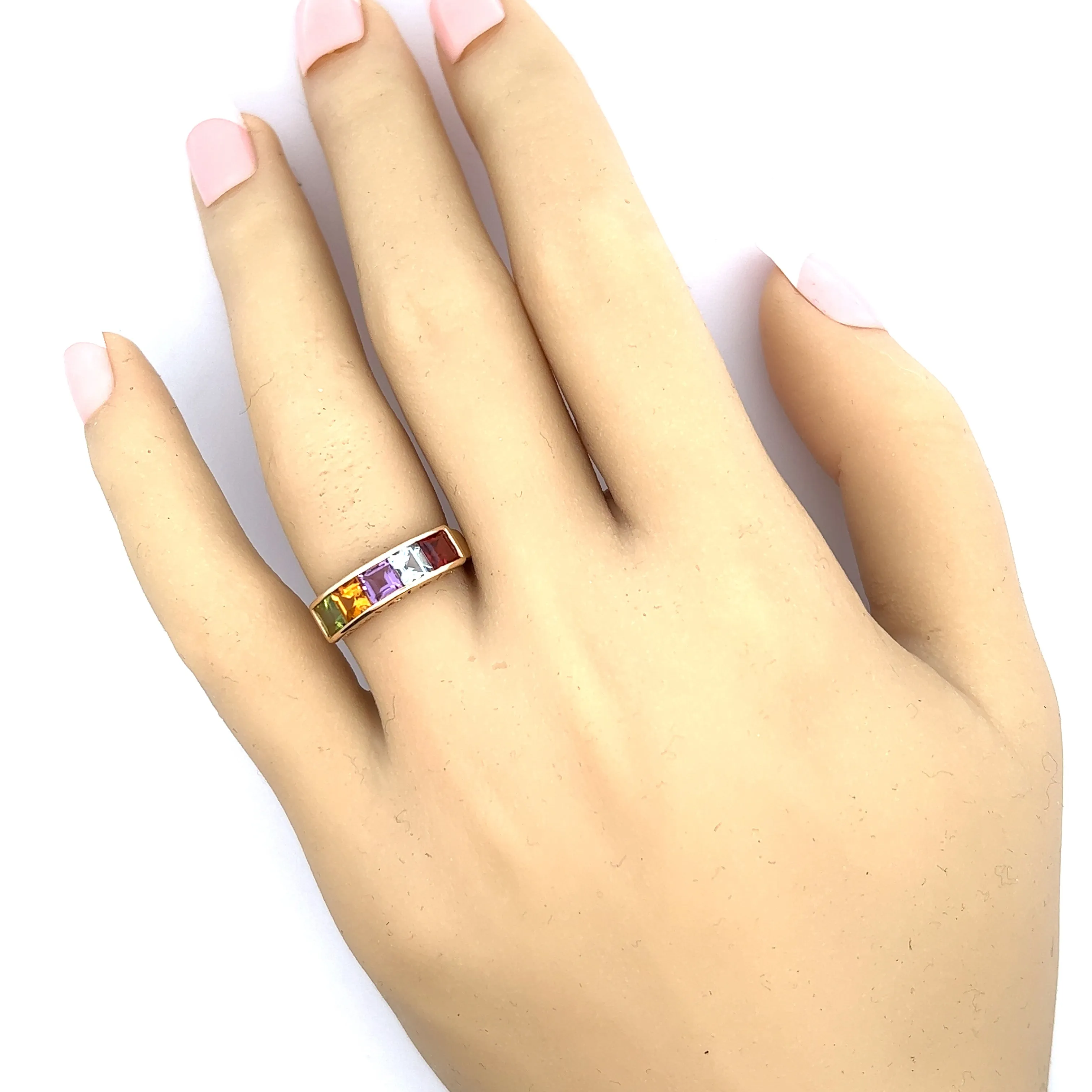 Garnet, Aquamarine, Amethyst, Citrine & Peridot Yellow Gold Ring