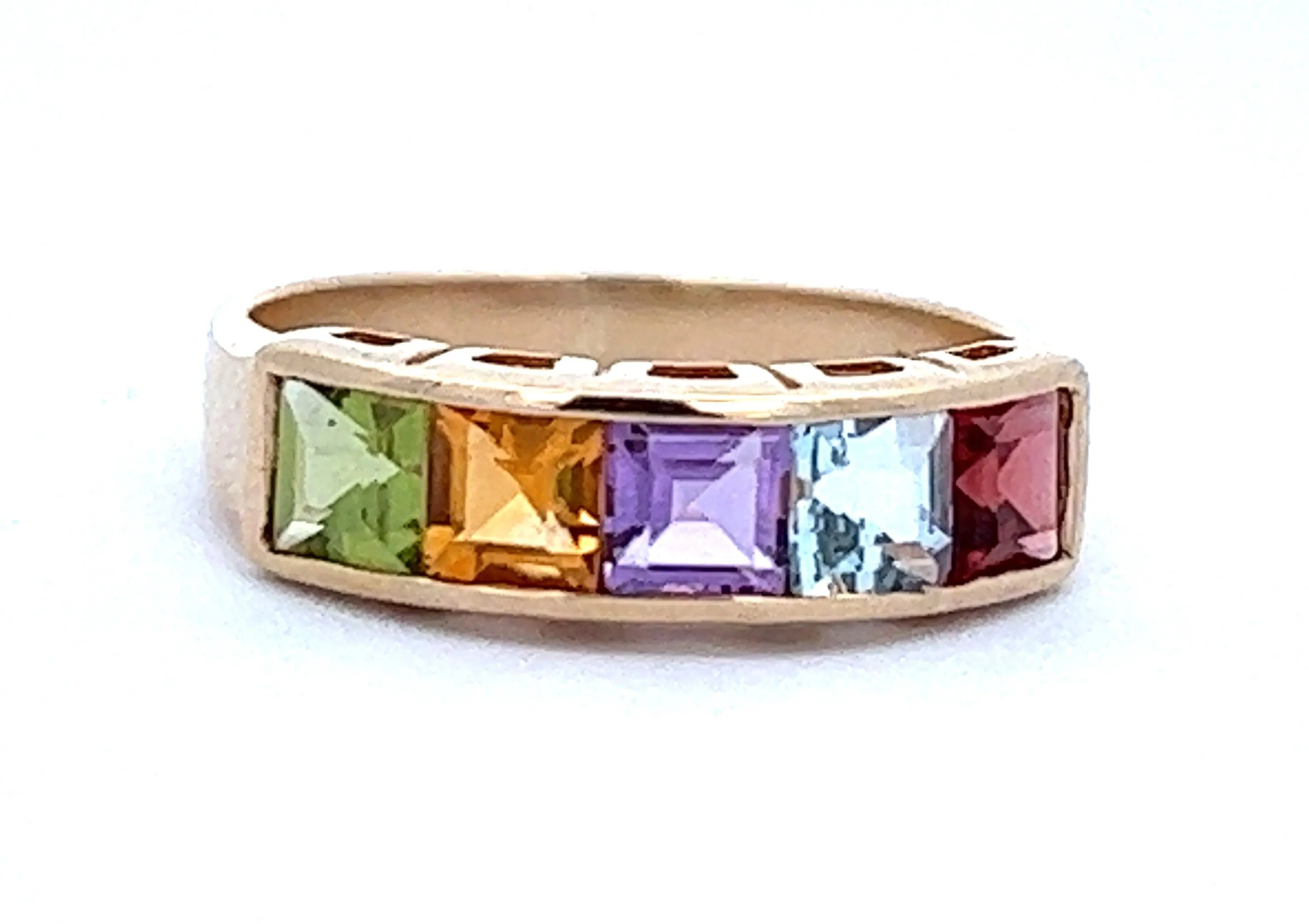 Garnet, Aquamarine, Amethyst, Citrine & Peridot Yellow Gold Ring